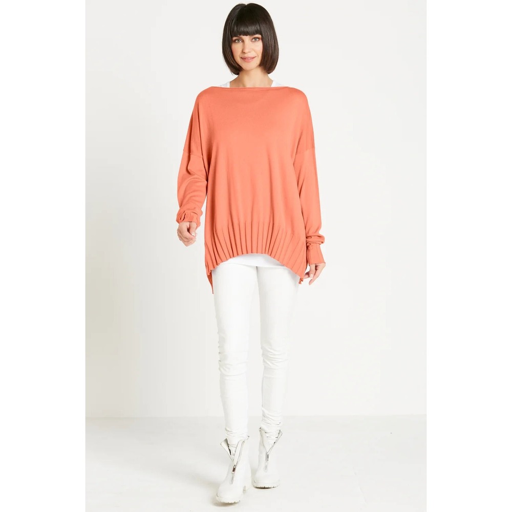 Planet by Lauren G Pima Cotton Boatneck‎ Rib Sweater One Size Orange Boho Peru